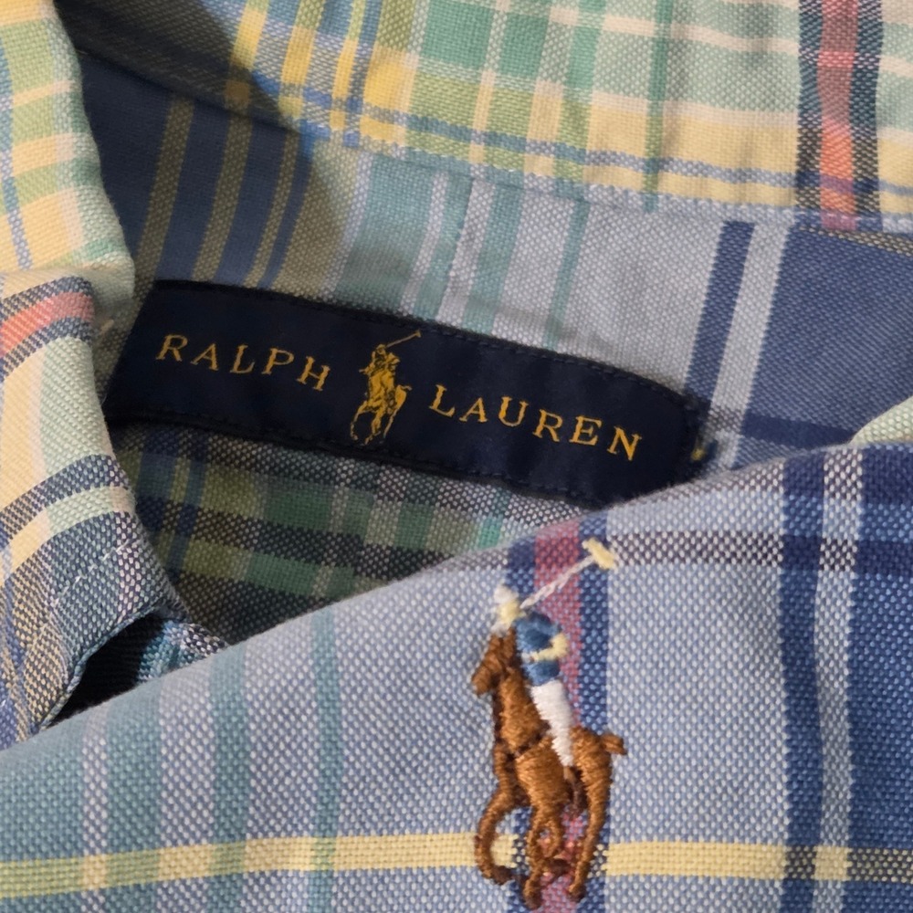 Ralph Lauren Button Down Shirt Mens Large Blue Plaid Long Sleeve Pony Logo